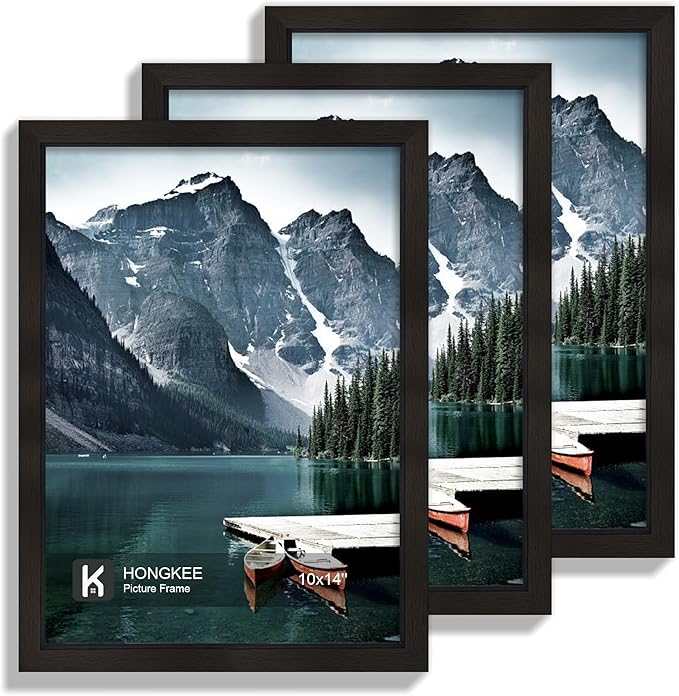 10x14 Picture Frame Set of 3 - Made of Real Glass and Black Wooden Frame, 30 x40 Diamond Frame for Wall or Tabletop Display