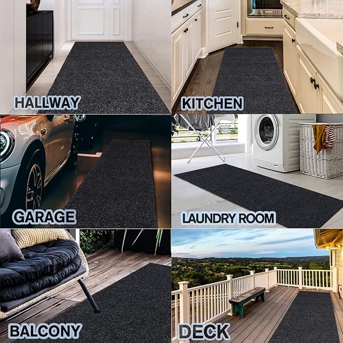 Custom Size Backed Non-Slip Area Rugs Runner, Easy Clean, Waterproof Runner Rugs for Hallway Entryway, Kitchen, Laundry, 2FT x 17FT, Black