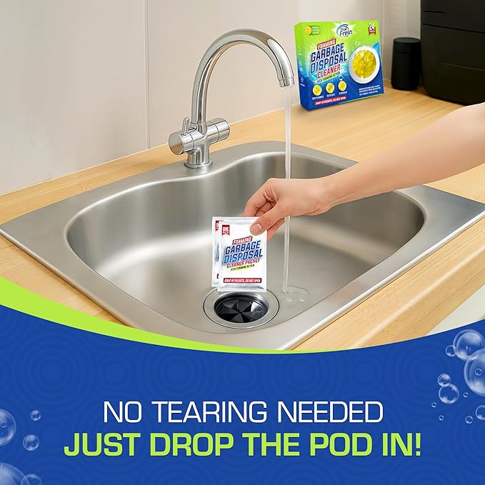True Fresh Garbage Disposal Cleaner Powder Drop-in Sink Packets 24-Pack – Deep Cleaning & Descaling for Kitchen Sinks, Removes Odor-Causing Residue, Septic Safe, Easy-to-Use Formula