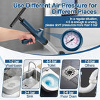 Toilet Plunger Drain Clog Remover, High Pressure Air Drain Remover Tool with Real-Time Barometer, Stainless Steel Clog Toilet Cleaner for Bathroom Kitchen Commercial Floor Sink(Blue)