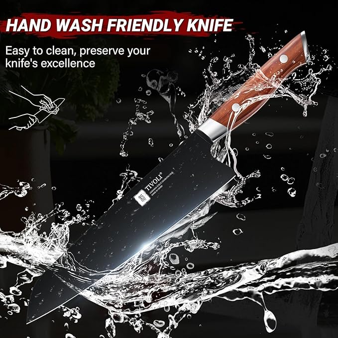 TIVOLI Chef Knife, 8 Inch Professional Cooking Knife, High Carbon Steel Ultra Sharp Deep Cutting Knife with Full Tang Ergonomic Wood Handle, Gift for Men Women Christmas