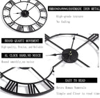 Silent Non-Ticking Decorative Large 24 Inch Metal Vintage Retro Roman Numerals Wall Clock, Battery Operated for Living Room, Bedroom, Kitchen, Office, Cafe Farmhouse Decor