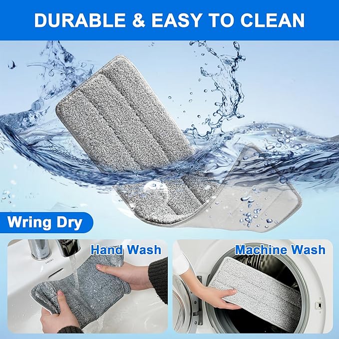 JOYMOOP Mop Replacement Pads, Reusable Microfiber Mop Pads for 13-inch Flat Mop and Mop Bucket Set, Pack of 4 Refills - Stripe and Pink