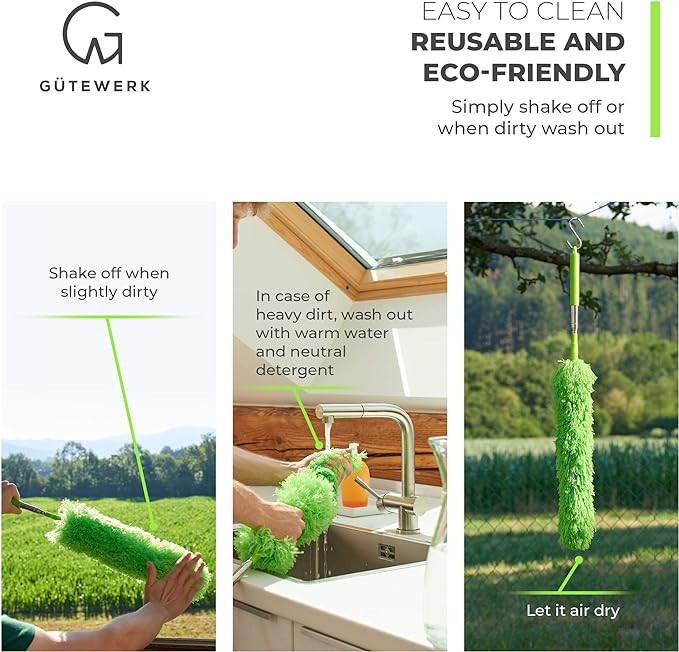 Extendable Microfiber Feather Duster, Feather Dusters for Cleaning, Ceiling Fan Dust and Cobweb Cleaner - Electrostatic Bendable Head - up to 55 Inch