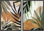 SIGNFORD Framed Canvas Print Wall Art Set Tropical Island Palm Leaf Geometric Collage Abstract Nature Illustrations Modern Art Decorative Minimalist Floral Botanical for Bedroom - 16"x24"x2 Black