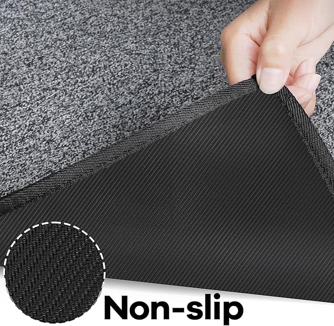 Area Rug with Non Slip Rubber Backing, Washable Soft Floor Carpet for Living Room, Kitchen, Entryway Indoor, Bedroom, Laundry, Low Pile Area Rugs, Solid Color with Pointillism Style, 3 * 5 ft Black