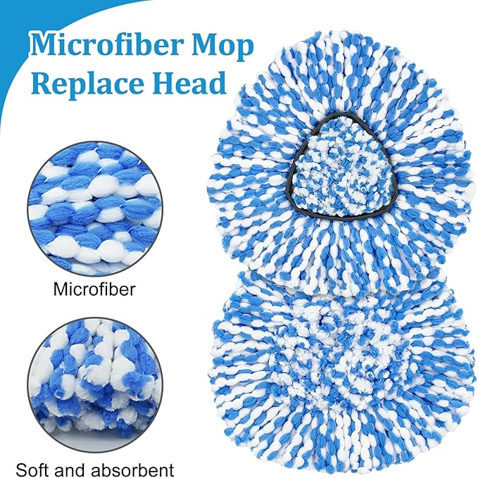 Spin Mop Handle,Mop Heads Replacements,Scrubber Mop Head and Mop Base Compatible with O-cedar RinseClean 2-Tank Spin Mop System,Mop Handle and Head Replacement Combo Set for Wet Dry Use Floor Cleaning