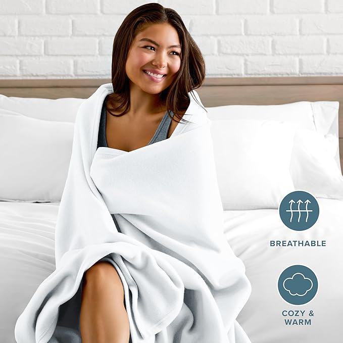 Bare Home Polar Fleece Blanket - White - Warm & Cozy - Premium Fleece - Throw for Bed, Sofa, Camping, Travel and Cold Nights - Lightweight Blanket (Twin/Twin XL, White)
