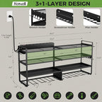 Max Loads 400lbs Power Tool Organizer Wall Mount, 4 Layer Garage Organization with 8 Cordless Drill Holder，Heavy Duty Metal Tool Storage Rack with 8 Outlet Power Strip for Room, Workshop