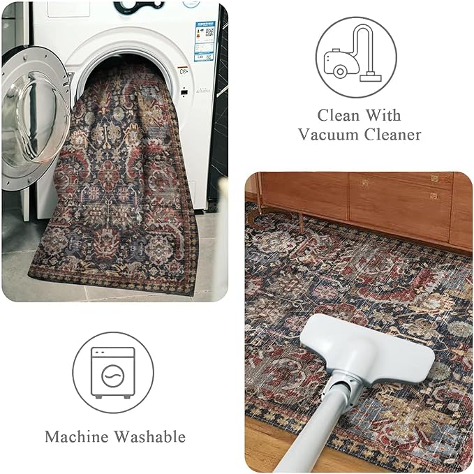 RUGSURE Washable Area Rugs - Perfect for Living Room, Bedroom, Kids Room, Nursery - Stain & Water Resistant Non-Slip, Pet & Child Friendly, Vintage Tribal Area Rugs (Rust, 3' x 5 ')