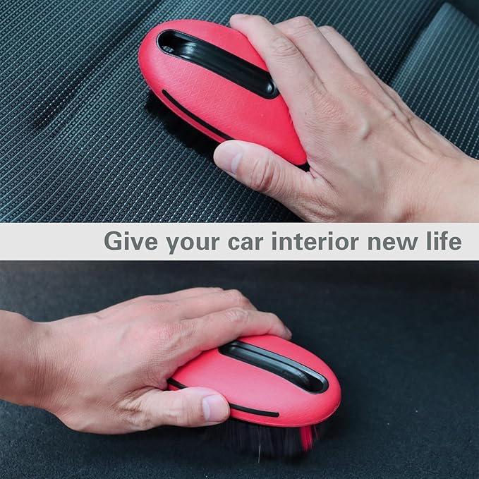 Carpet and Upholstery Cleaning Brush,Carpet Scrubber Stiff Bristle Detailing Scrub Brushes,Interior Leather Brush for Car and Home (Red)