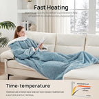 Westinghouse Electric Snuggle Throw Blankets with Foot Pocket, Wearable Heated Blanket with Sleeves, 6 Heating Levels & 2 to 10 Hours Heating Time Settings, 50 * 70"+18", Light Blue