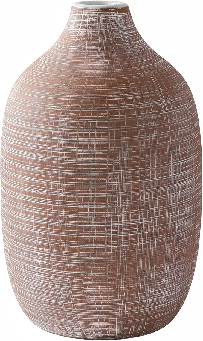 ALMA 9 in Narrow Mouth Terracotta Vase for Pampas Grass|Rustic Vases for Modern Farmhouse |Ceramic Boho Vase for Coffee Table Decor, Entryway Table, Bookshelf, Mantel Decor