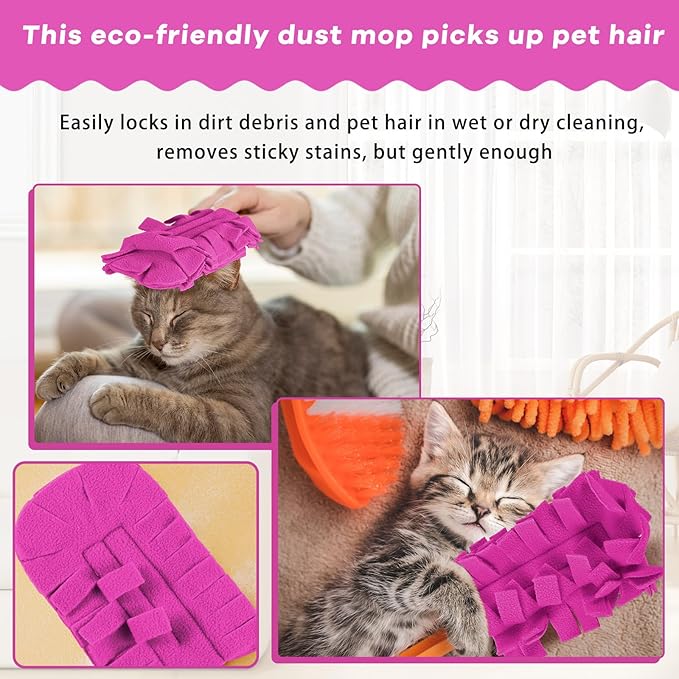 Zubebe 6 Pcs Duster Refill Reusable Fleece Duster Refills Feather Flat Dusters Multi Surface Washable Cleaning Pads Tools for Home, Blinds, Car, Pet, Furniture, Fans (Peach Red)