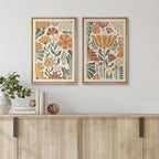 SIGNFORD Framed Canvas Print Wall Art Set Vintage Flower in Pastel Illustration Modern Art Decorative Nordic Nature for Living Room, Bedroom, Office - 16"x24"x2 Natural