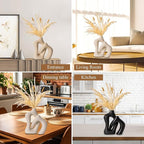 Ceramic Vase Set of 2, White Decorative Aesthetic Flower Vase for Home Décor Modern Minimalist Table, Fireplace, Shelf, Mantel, Entryway Centerpieces