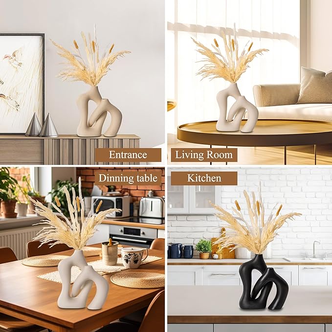 Ceramic Vase Set of 2, Farmhouse Decor Cream White Cute Vases for Home Kitchen Bedroom Office Living Room Centerpiece Table Shelf Desk Decorations, Housewarming Gifts for Women Men