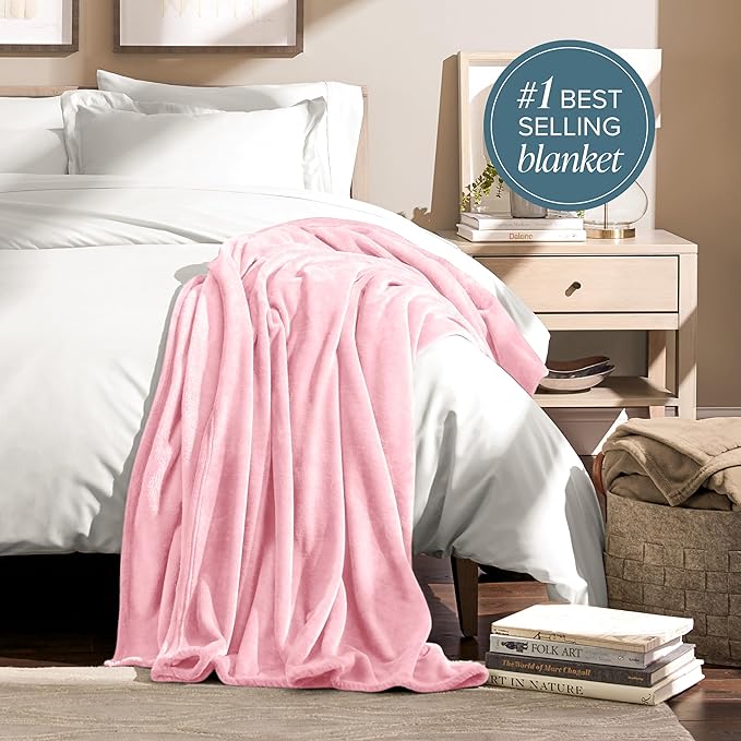 Bare Home Fleece Blanket - Throw/Travel - Ultra-Soft Lightweight for Bed, Sofa, and Couch - Luxury Microplush - Cozy Warm Blanket (Throw/Travel, Light Pink)