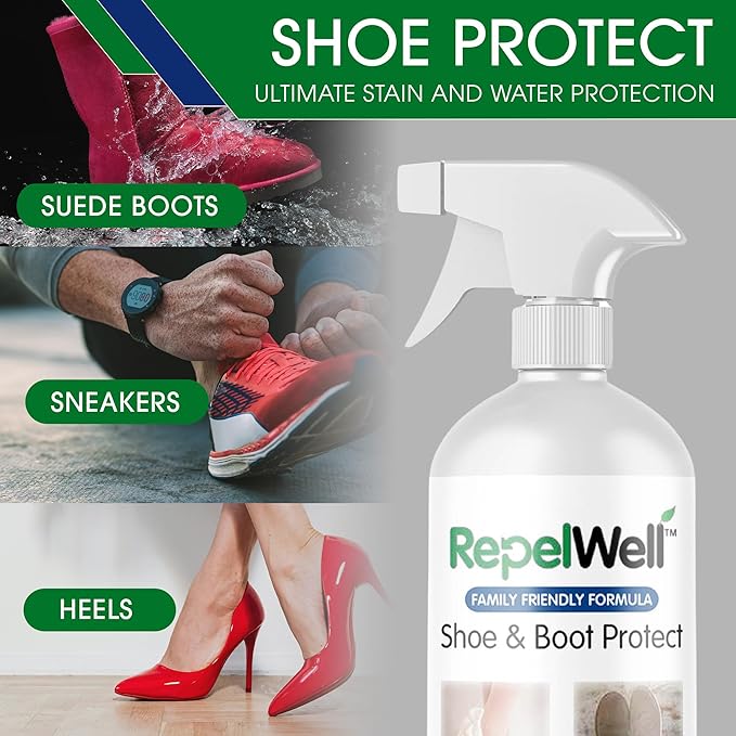 Shoe & Boot Stain & Water Repellent (24oz) Eco-Friendly, Pet-Safe Spray Keeps Fabric, Leather & Suede Clean & Dry