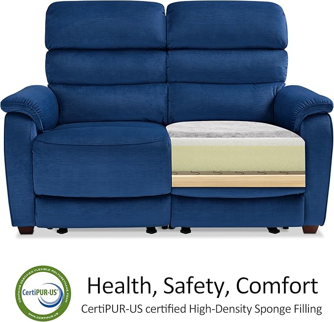 MCombo Zero Wall Recliner Loveseat, Power Recliner Loveseat with Adjustable Headrest, USB A & C Charge Ports, Wood Legs, for Living Room, RVs, Small Spaces (Fabric, ST258M1, Navy Blue)