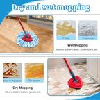 Spin Mop Handle,Mop Heads Replacements,Scrubber Mop Head and Mop Base Compatible with O-cedar RinseClean 2-Tank Spin Mop System,Mop Handle and Head Replacement Combo Set for Wet Dry Use Floor Cleaning