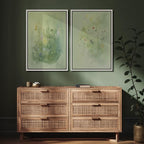 SIGNFORD Framed Canvas Print Wall Art Set Whimsical Green Wildflower Illustration Modern Art Decorative Nordic Nature for Living Room, Bedroom, Office - 24"x36"x2 White