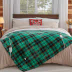 Heated Electric Blanket Queen Size, 84X90 Christmas Blanket With Dual Control&10 Heats Levels&Timer For Bed,Green Plaid Sherpa Heating Blankets Queen Warmer Gift for Grandma Women Adults, Washable,ETL