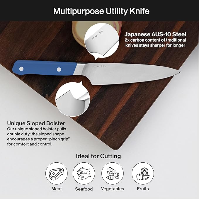 Misen 6.8" Chef Knife – High Carbon Japanese AUS-10 Stainless Steel – Hybrid German & Japanese Blade – Precision Kitchen Knife for Professionals & Home Cooks – Ultimate Cutting Performance - Blue