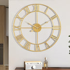 Large Wall Clock, Metal Retro Roman Numeral Clock, Modern Round Wall Clocks Almost Silent, Easy to Read for Living Room/Home/Kitchen/Bedroom/Office/School Decor (Gold, 18.5 Inch)