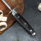 SENKEN Professional Emery Knife Sharpening Steel - Incredibly Strong Emery Rod for Sharpening & Honing Knives Up to 63 HRC Including All Damascus Knives (Smoothly Finished Wood)