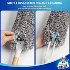 MR.SIGA Lint Free Microfiber Duster, Washable and Reusable Duster with Bamboo Handle and Replaceable Head, Duster for Household Cleaning