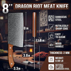 DRAGON RIOT Damascus Cleaver Knife 10 inch, VG10 Damascus Knife for Meat Cutting, Butcher Knife with Wood Handle for Chopper Vegetables Razor Sharp Chooping Knife, Premium Gift Box
