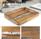 Acacia Wood Serving Tray with Handles, 17’’x13’’ Rectangular Decorative Ottoman Tray for Living Room, Coffee Table Tray for Decor, Breakfast in Bed