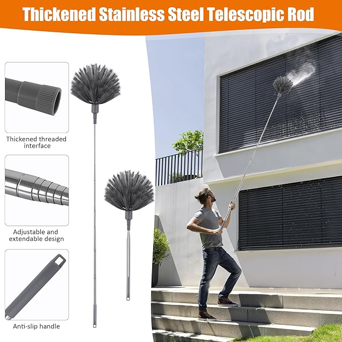 4 Pcs Microfiber Cobweb Duster with 100-inch Extendable Pole, Washable and Reusable Feather Cleaning Duster Kit with 3 Duster Heads,Dusters for Cleaning with Telescopic Pole for High Ceiling Fan