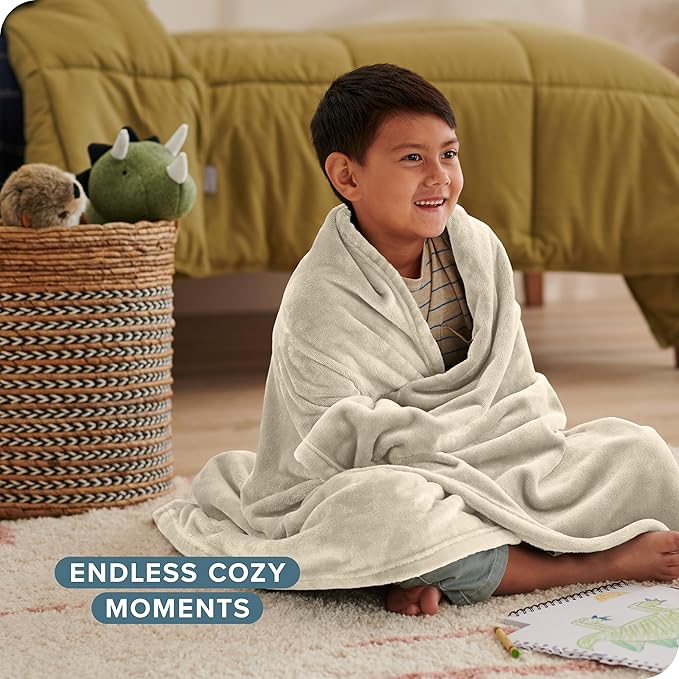 Bare Home Fleece Blanket - Kid Size - Ultra-Soft Lightweight for Bed, Sofa, and Couch - Luxury Microplush - Cozy Warm Blanket (Kid, Oyster)