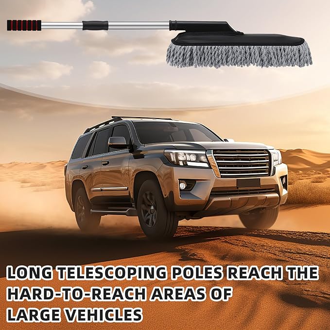 Tanlade 1 Pack Microfiber Car Duster Exterior Scratch Free with Extendable Handle Soft Car Duster Kit for Cleaning Dust Brush Set for Exterior Interior Cleaning Tools (Gray)