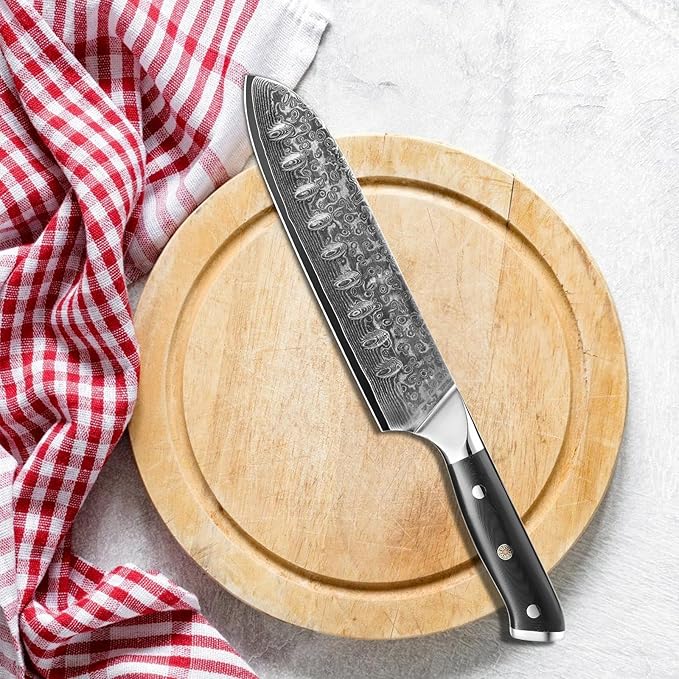 7 inch Santoku Knife, Professional Japanese VG10 Steel Damascus Knife-G10 Handle for cutting Meat,Fish,Fruit, Vegetable