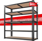 REIBII 40" W Garage Shelving 2500LBS Storage Shelves 72" H Metal Shelving 5 Tier Metal Shelves Adjustable Pantry Shelf for Garage Closet Kitchen Basement 40" W x 19.7''D x 72''H