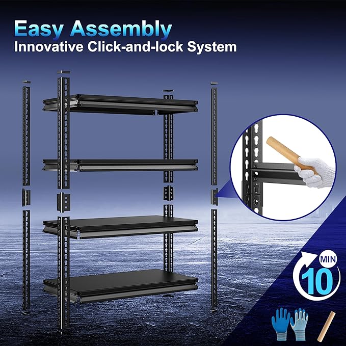 Adjustable Garage Storage Shelves - 35.4''W Garage Shelving Heavy Duty Loads 1280LBS, Metal Industrial Utility Shelf for Warehouse, Kitchen, Laundry Room, 35.4" W x 15.7" D x 66" H, Black