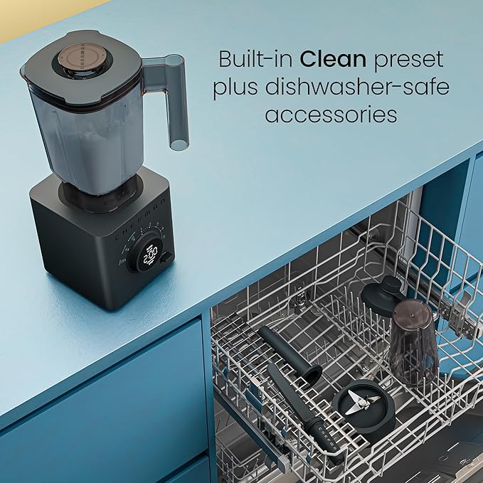 Chefman Obliterator 48 oz Countertop Blender for Smoothies, 1380W Motor to Crush Ice, Nuts, and Frozen Fruit with Stainless Steel Blade, Auto Blend Function, Includes 20 oz Travel Jar