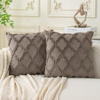 Set of 2 Soft Moroccan Throw Pillow Covers 16x16 Inch Plush Boho Decorative Pillow Cover Accent Cushion Case for Couch Sofa Bed, Deep Grey