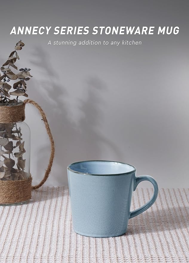 famiware Coffee Mug Set of 4, Annecy 14 oz Ceramic Reusable Cups Set with Handle, Microwavable and Dishwasherable Stoneware Drinkware Set for Tea, Milk, Water, Reactive Blue