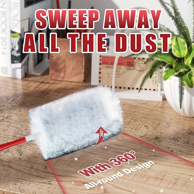 JEHONN Duster Refills 30 Counts for Swiffer, 4X Heavy Duty Microfibers, 360 Degree Dusting Kit with 1 Handle, Multi-Surface Dust Removing Tool for Cleaning Blinds Bookshelf Furniture Electronics