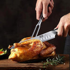 HOSHANHO 8 Inch Carving Knife & 7 Inch Fork Set, Professional Japanese High Carbon Steel Razor Sharp Butcher Brisket Slicing Knife Set for Meat Cutting, BBQ