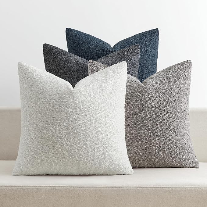 MIULEE Pack of 4 Decorative Textured Boucle Throw Pillow Covers 20x20 Inch Blue Gray Accent Solid Pillow Cases Soft Couch Cushion Covers for Modern Farmhouse Boho Chair Sofa Bed Livingroom Home Decor