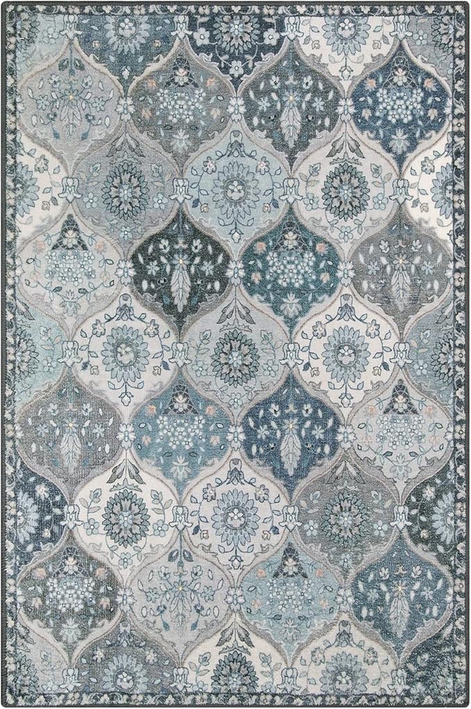 Lahome Moroccan Trellis Front Door Mat Indoor Entrance, 2x3 Rugs for Entryway Non-Slip Washable Indoor Door Mat, Oriental Accent Small Rug for Kitchen Bedroom Bathroom, Blue