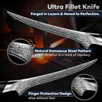 DRAGON RIOT Japanese Fillet Knife, 7 inch Meat Boning Knife with VG10 Steel Core, Damascus Pattern, Flexible Blade, Ergonomic Handle, Fishing Gift for Men