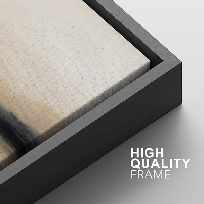 SIGNFORD Framed Canvas Print Wall Art Set Abstract Mountain Landscape Neutral Beige and Black Illustration Modern Art Decorative Nordic Nature for Living Room, Bedroom, Office - 24"x36"x2 Black