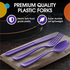 Party Solids Purple Plastic Silverware Heavy Duty 300 Pieces Purple Plastic Cutlery Sets, Utensil Sets, 100 Of Each Forks, Knives & Spoons Disposable Cutlery Set, Flatware Set For Party Supplies