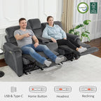 MCombo Zero Wall Recliner Loveseat with Console, Power Recliner Loveseat with Adjustable Headrest, USB A & C Charge Ports, Cup Holders, for Living Room, RVs, Small Spaces (Fabric, ST258M2, Dark Grey)